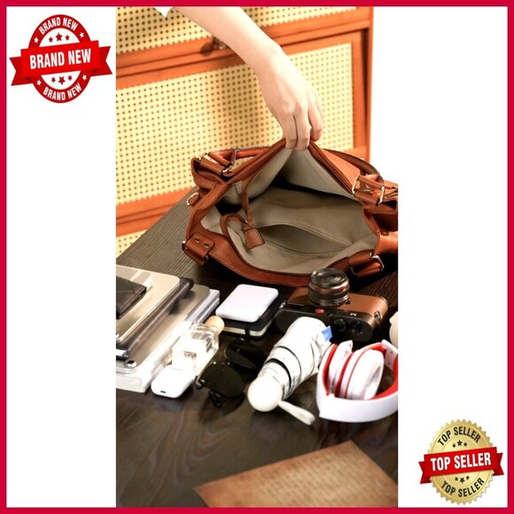 Multi-Pocket Vegan Leather Tote Crossbody Bag | 5 Colors  Large Vegan Leather Tote Bag with Adjustable Strap, 2 Compartments, 4 Pockets